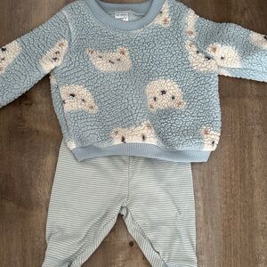 Carter's Blue Teddy Sherpa Top and Striped Leggings Set